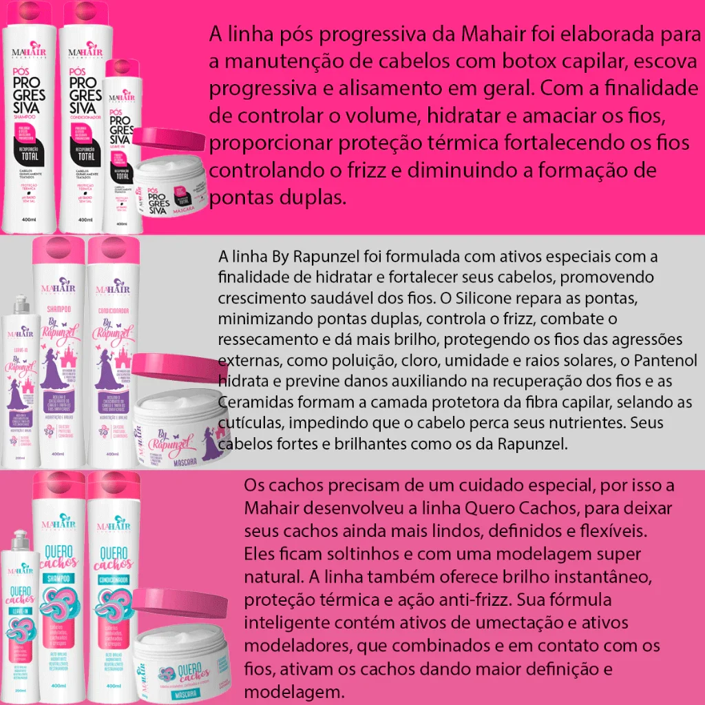 Kit 12 Produtos = Shampoo + Condicionador + Máscara + Creme Pentear | Belkit Mahair