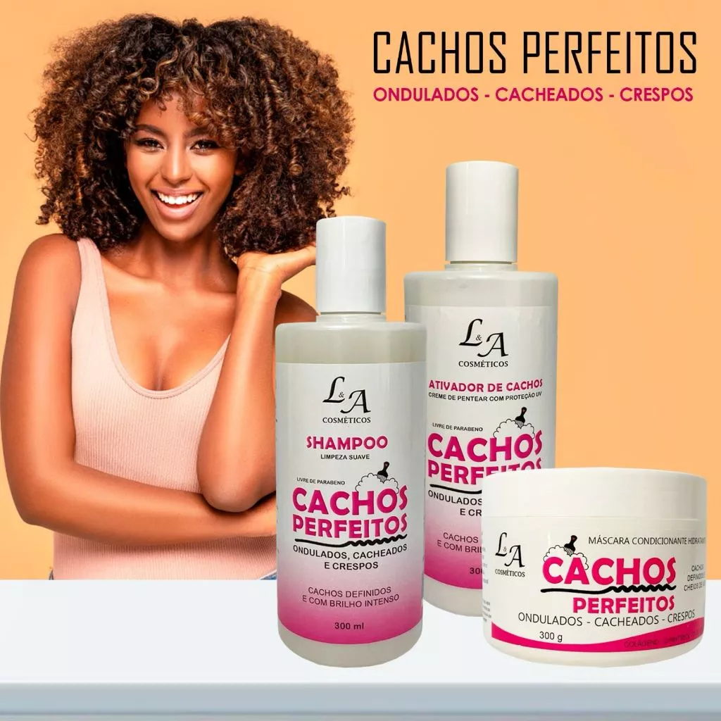 Kit Cachos Perfeitos Shampoo Condicionador e Máscara Hidratante L&A Cosméticos 300g
