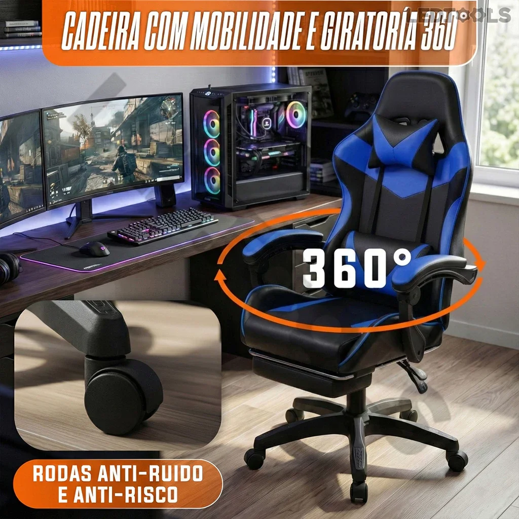 Cadeira Gamer Profissional Escritório Ergonômica Reclinável Confortável Com Rodinha E Apoio Para Pés
