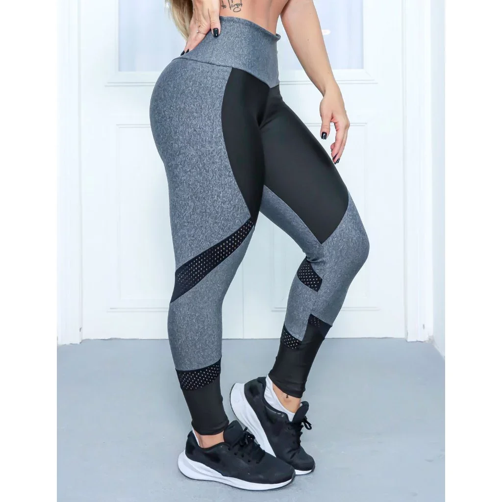 Calça Legging Fitness Recortes em Tela Cintura Alta Conforto e Estilo Academia Casual Envio Imediato